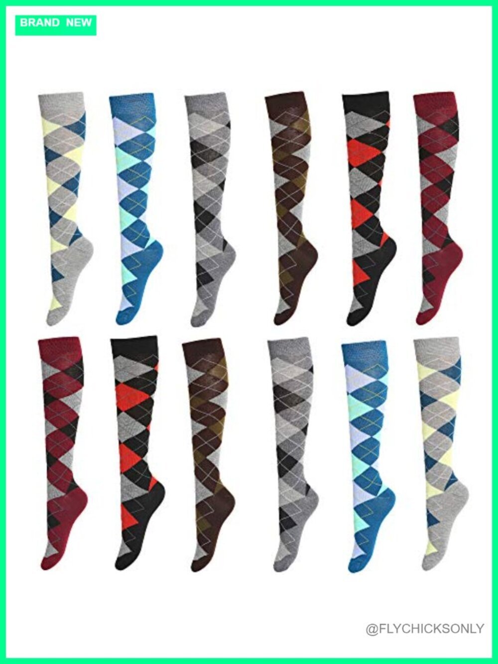 Cotton Spandex Knee High Socks for Yoga & Pilates Multipack 12 Pairs